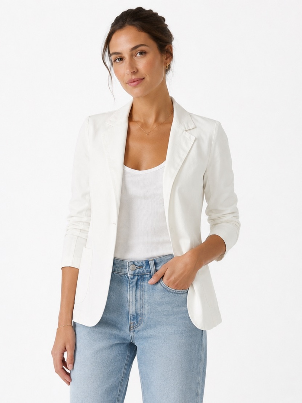FRANK & EILEEN Dublin White Cotton Stretch Blazer Jacket Size Small Minimalist